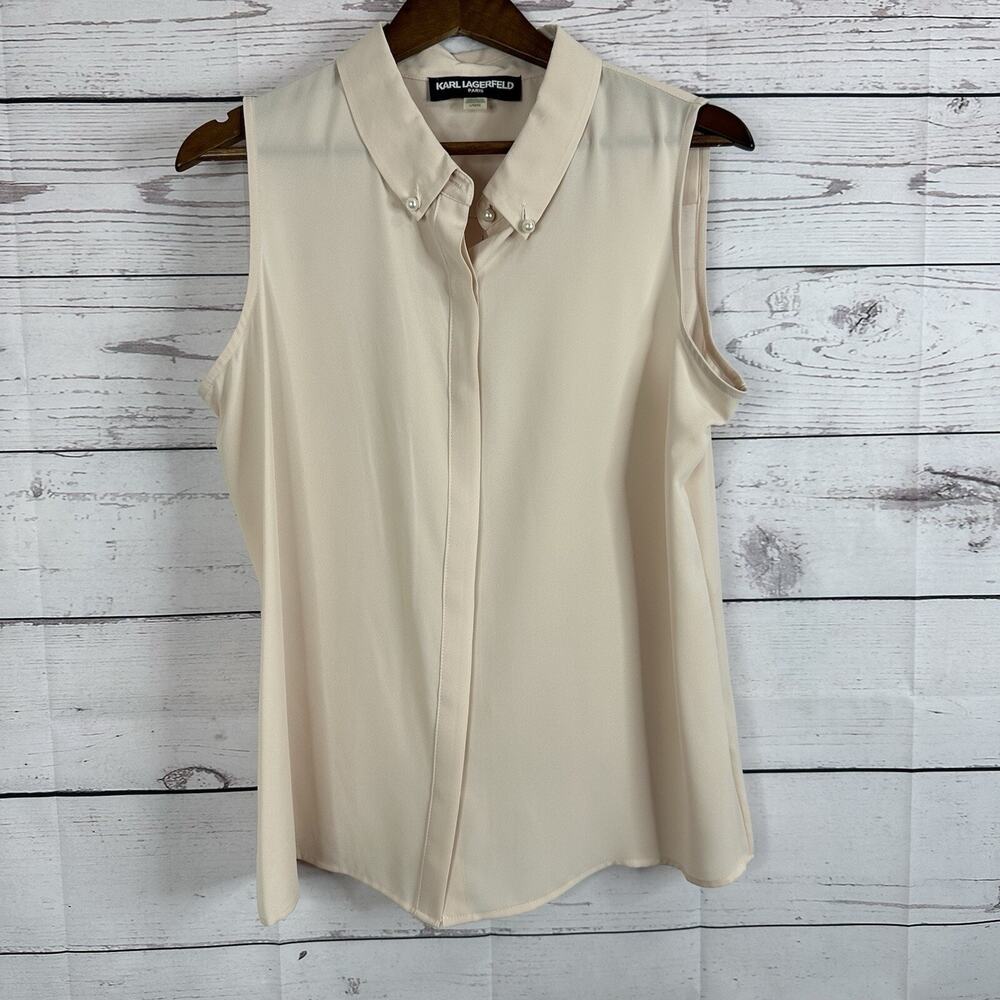 Karl Lagerfeld Shirt Womens Large Pink Collar Popover Career Office Professional